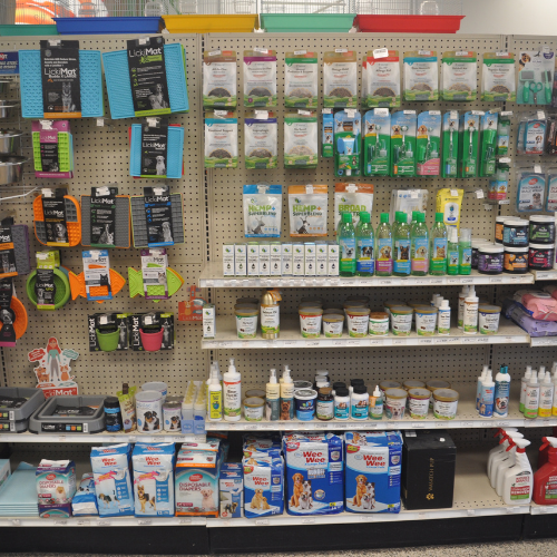 Pet food and supplies inside of Rockstar Pets Store
