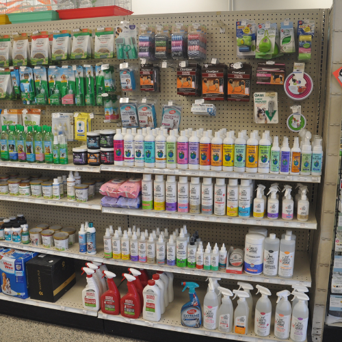 Pet food and supplies inside of Rockstar Pets Store