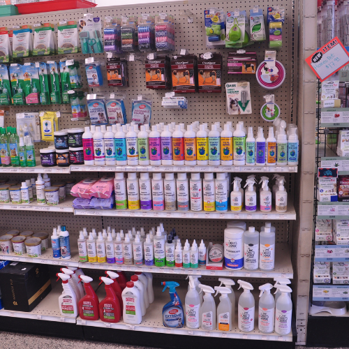 Pet food and supplies inside of Rockstar Pets Store