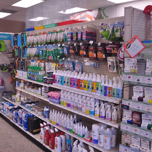 Pet food and supplies inside of Rockstar Pets Store